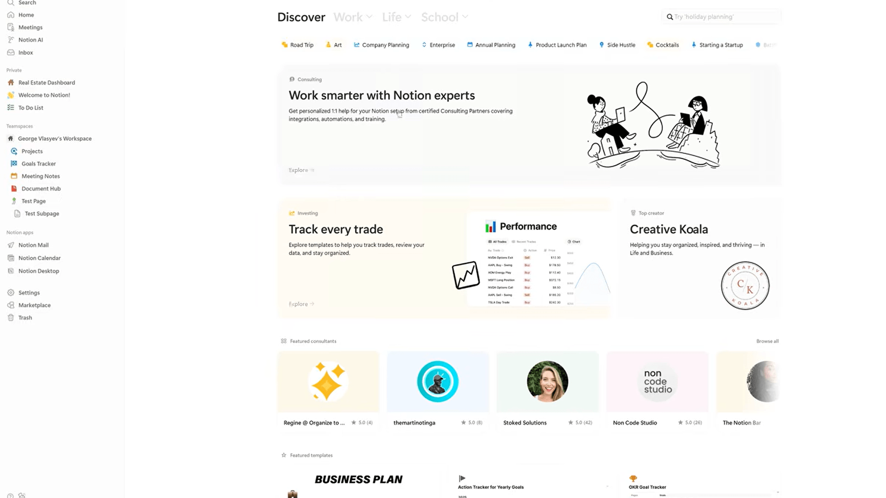 User Interface on Notion