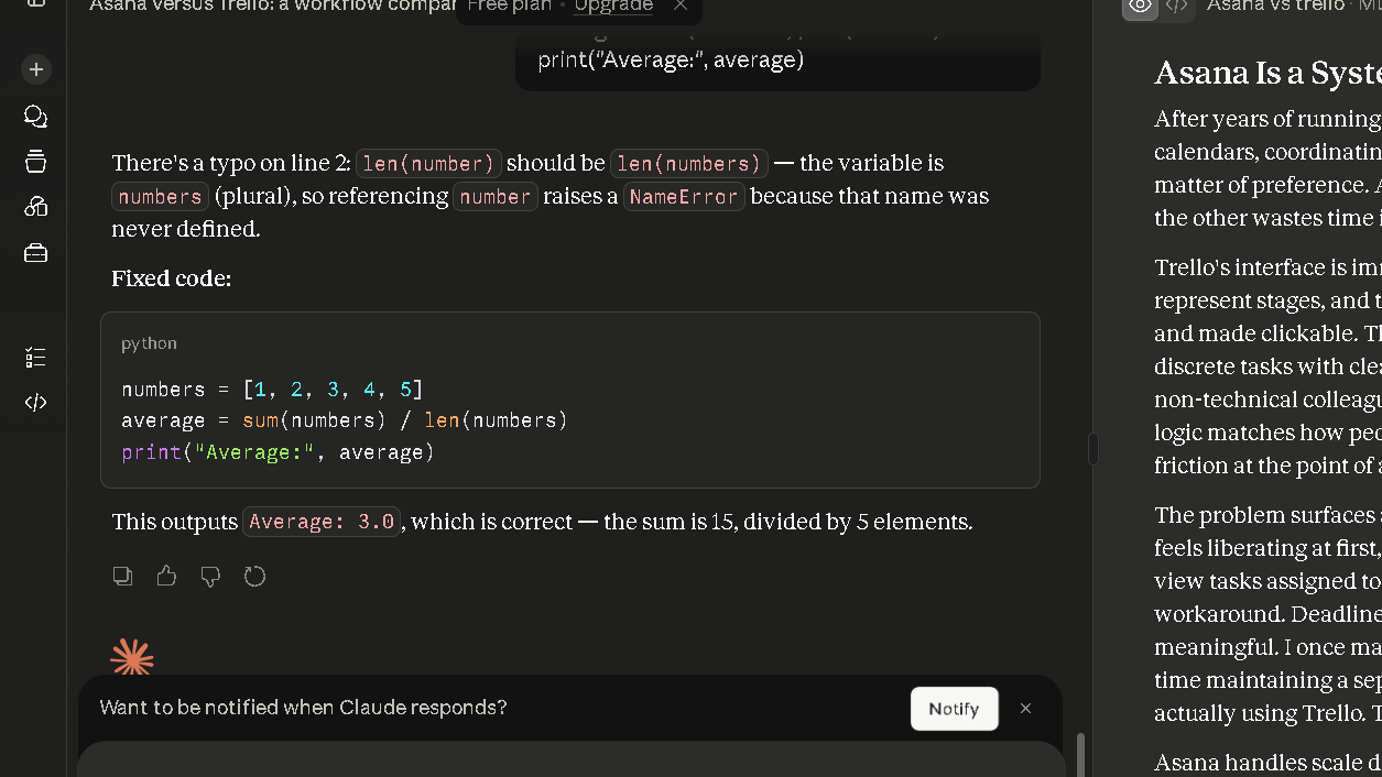 Coding test — same broken script, Claude output