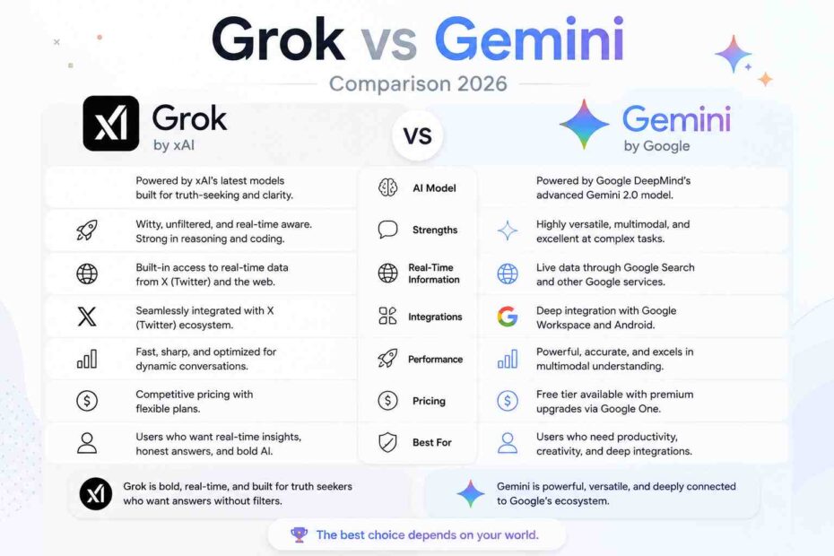 Grok vs Gemini Comparison 2026