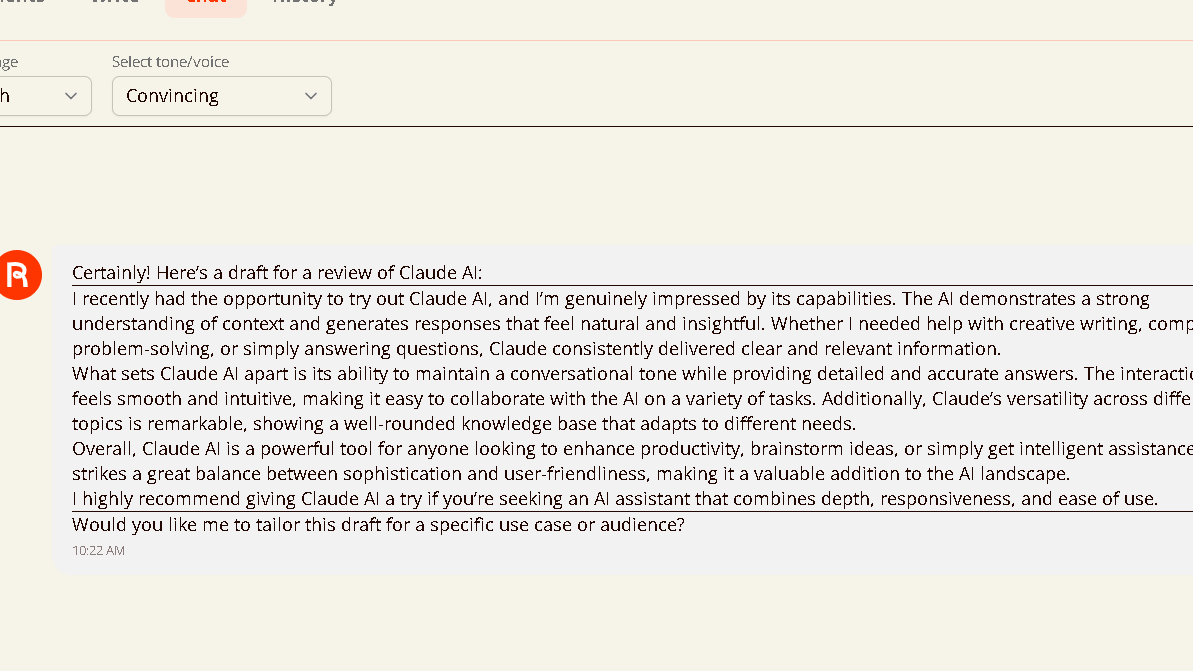 Rytr Draft Example