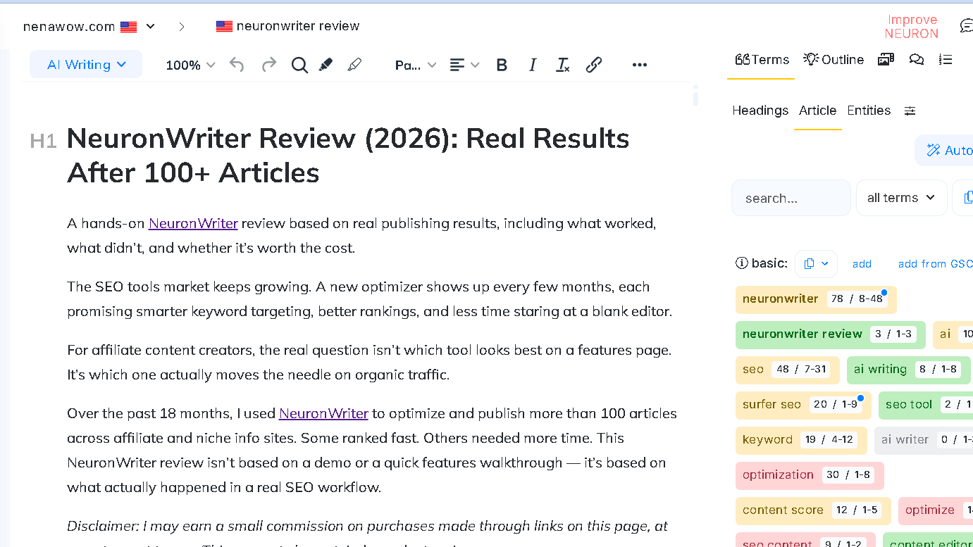 neuronwriter editor