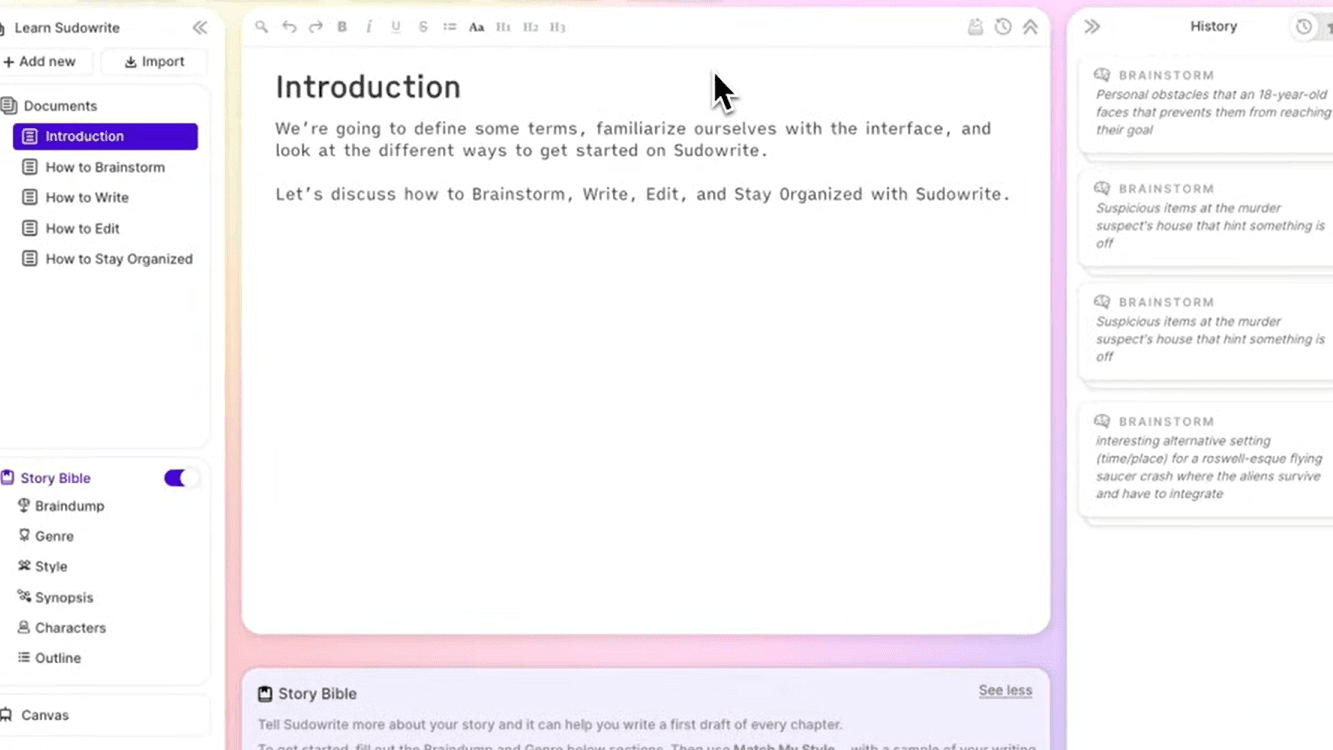 Sudowrite user interface