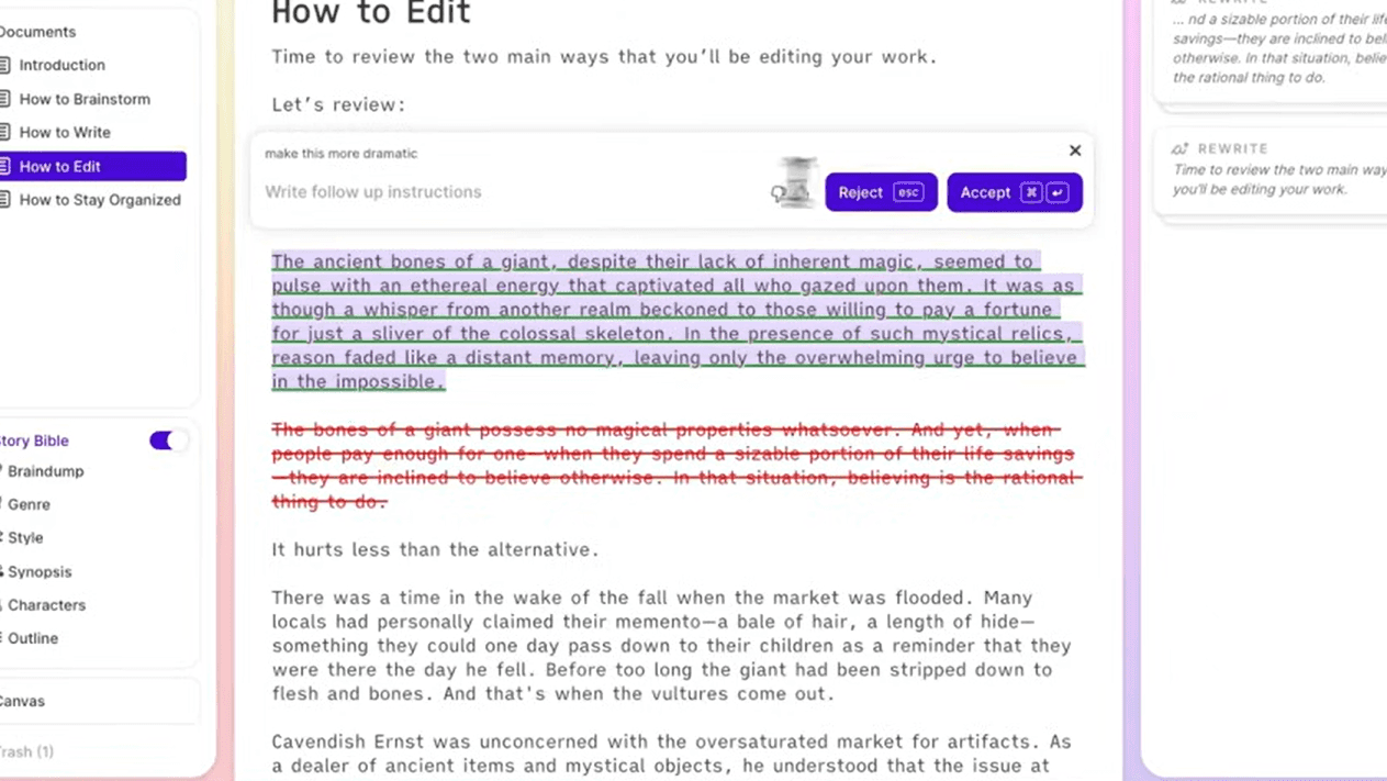 Sudowrite Editing Example
