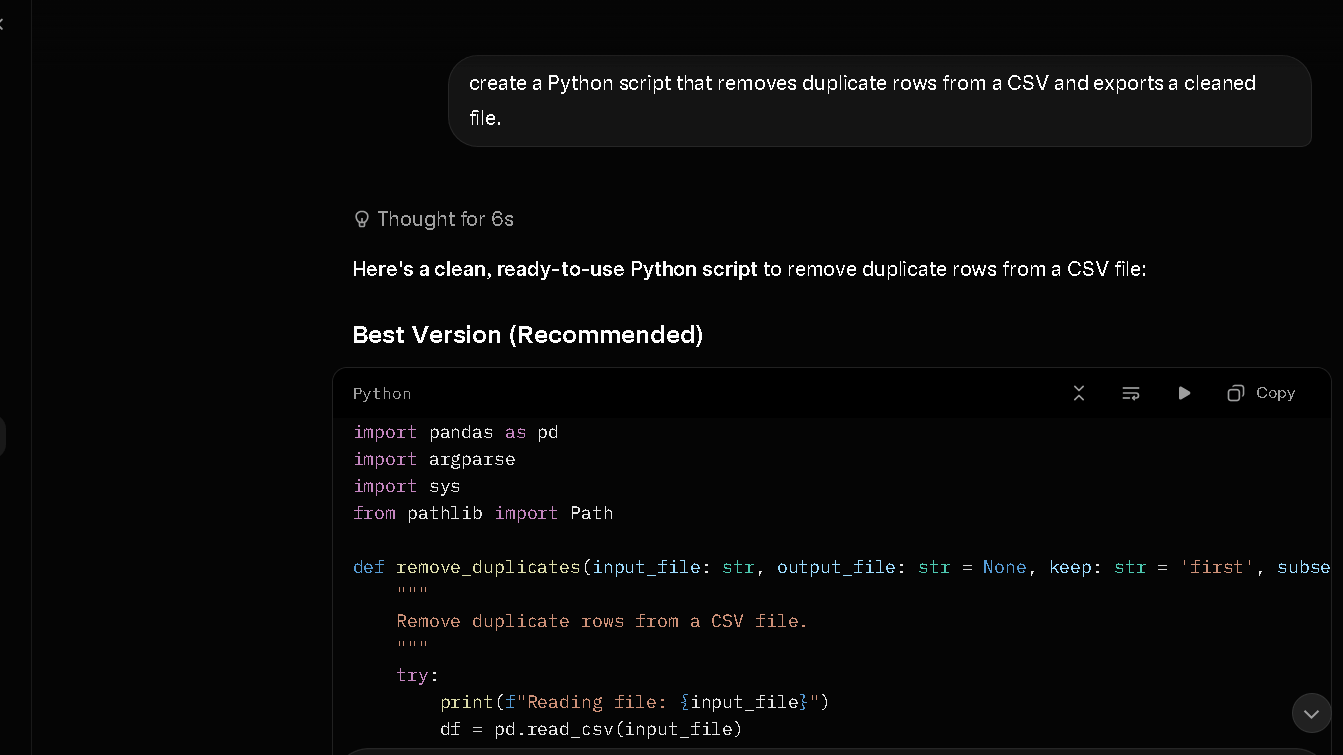 Grok Answer on Code Prompt