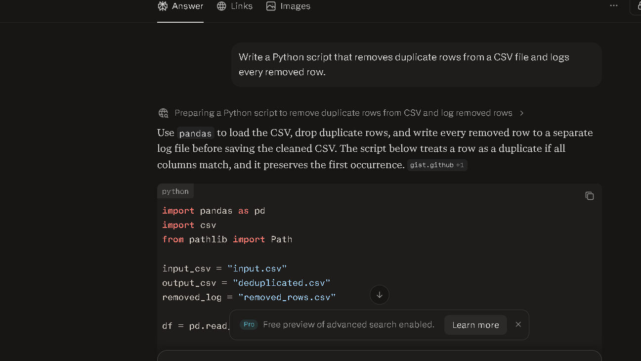 Perplexity's answer-code