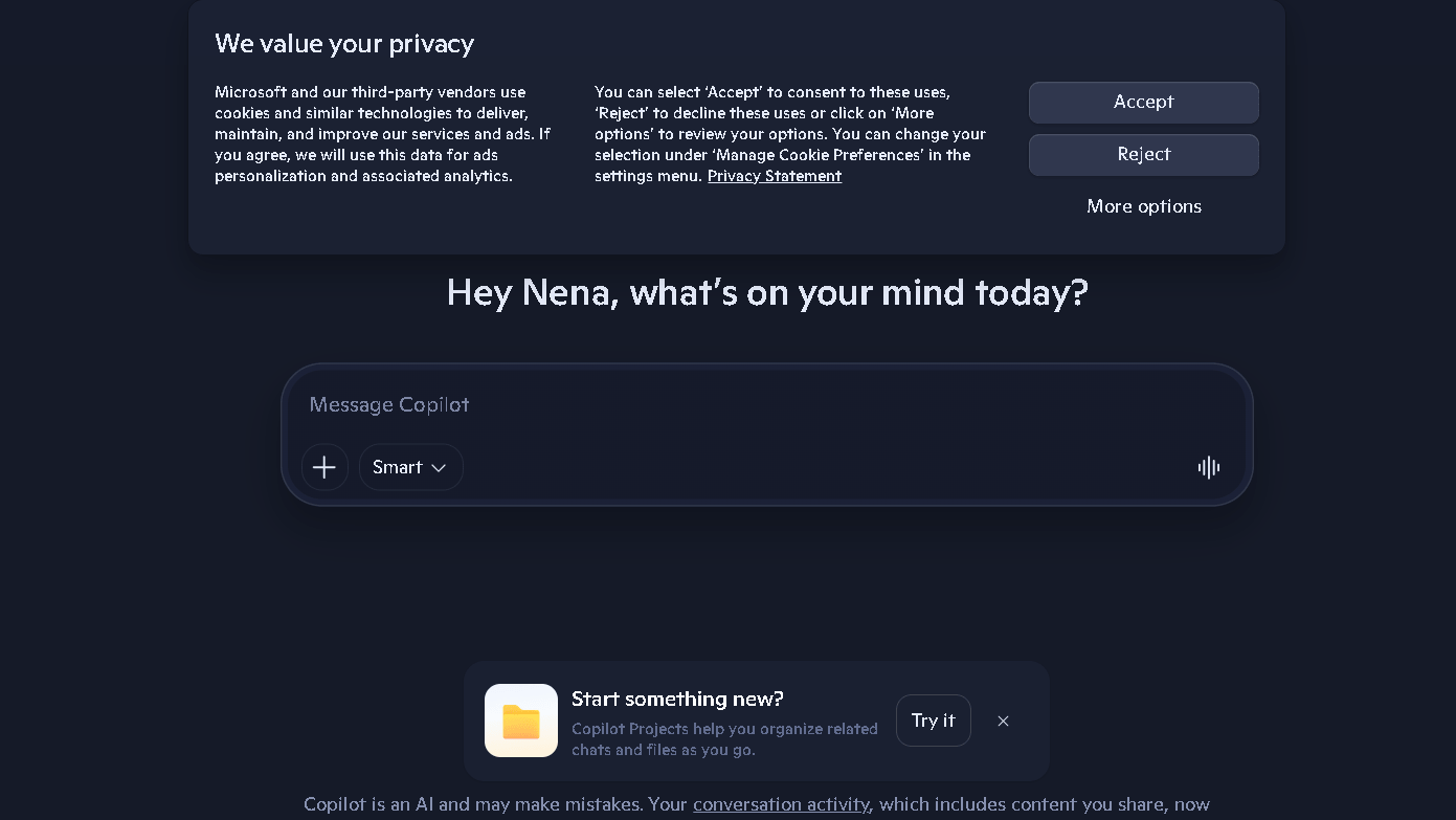 Microsoft Copilot user interface