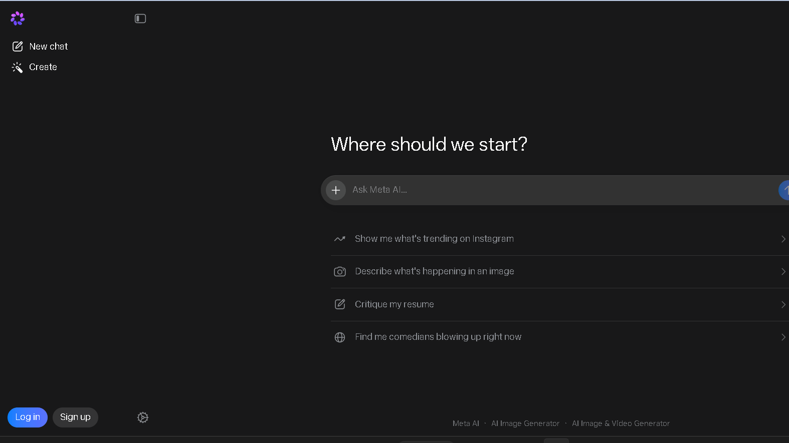 Meta AI user interface