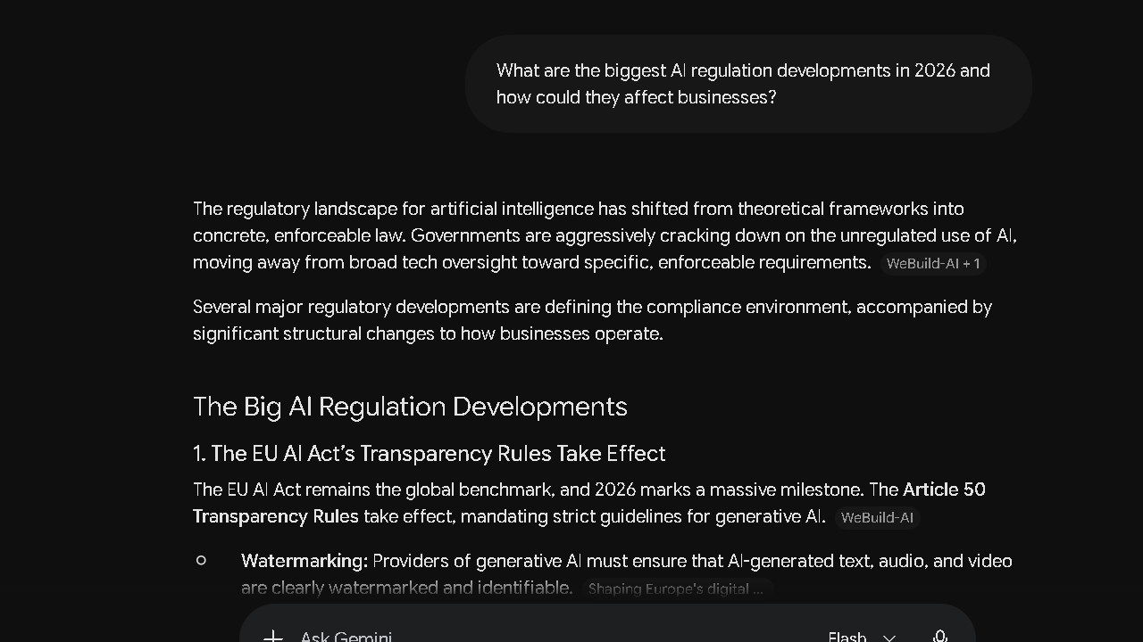 Gemini response to an AI regulation research prompt
