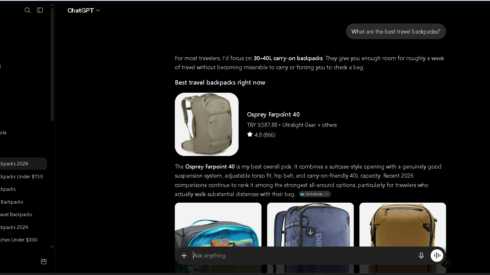 Example of one of the 50 fresh-chat product recommendation tests used in this benchmark.